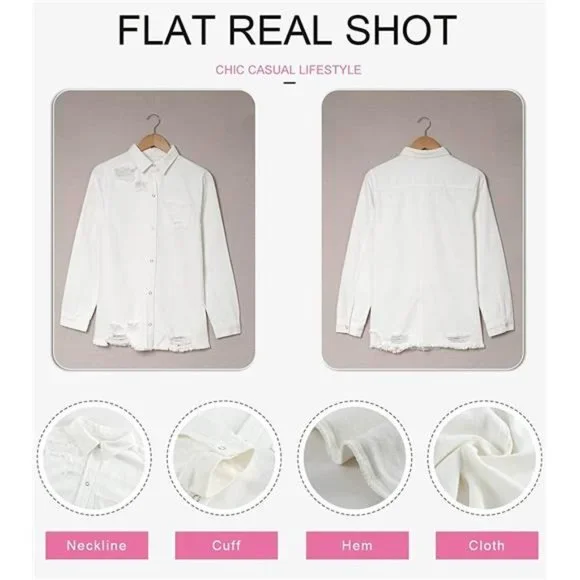 WOMEN'S Oversized Denim Jacket Casual LongA1 White